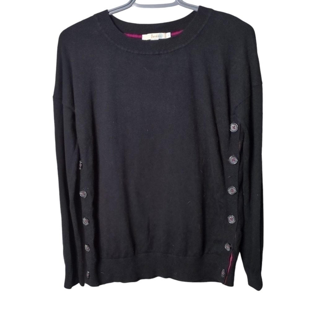 Boden Black Wool/Cotton Blend Sweater Side Buttons Size Small